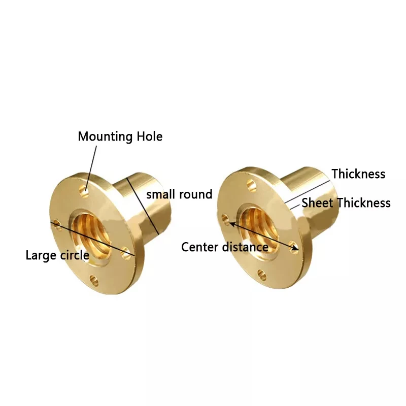 1pcs T6 สกรูตะกั่วรอบหน้าแปลน Trapezoidal ขวาเกลียวทองเหลือง PITCH 1/2 มม./4 มม./6/12 มม.สําหรับ 3D เครื่องพิมพ์