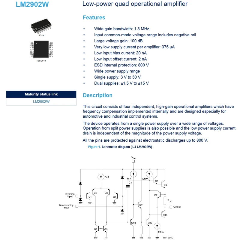 5PCS LM2902WPT TSSOP-14L code 2902W LM2902 LM2902W low-power four-way operational amplifier