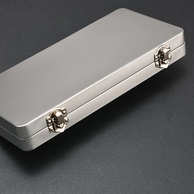 Caja rectangular duradera de metal gris plateado con tapa, ideal, cosméticos, almacenamiento de suministros de oficina, perfecta para el hogar y la oficina