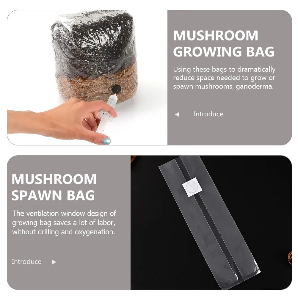 20Pcs Mushroom Growing Bags Clear PP Cultivation Bags with Ventilation Window for Oyster Mushrooms Ganoderma Spawn Grain