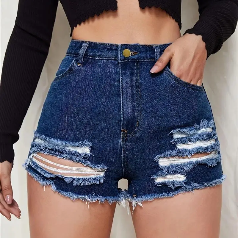 

High Waist Faionable Ripped Denim orts Women's Clothing Wi Brand PD0826 Cross-Border ort Pants for Ladies