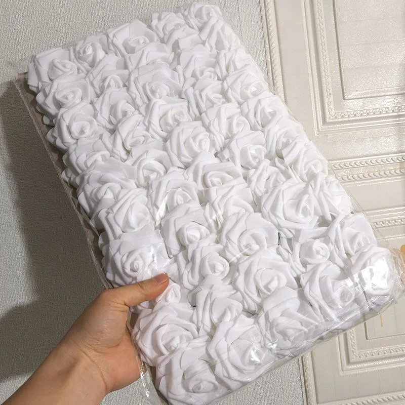 50pcs Real Touch White PE Rose Artificial Flower Head with Stem Fake Rose DIY Room Wedding Party Decoration Arch Stage Decor