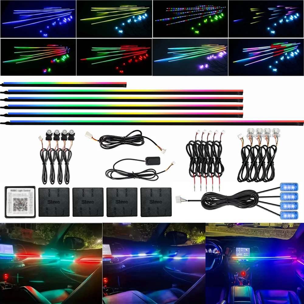 Led Car Ambient Lights 213 64 Color Symphony Streamer Bluetooth Rainbow Interior Acrylic Led RGB Strips Auto Atmosphere Lamp Kit