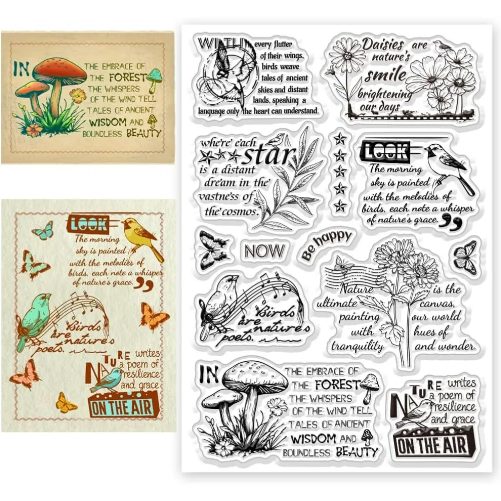 

1pc Vintage Plants Birds Collage Clear Stamps Birds and Branches Transparent Silicone Stamps for Crafting Card Album Decoration