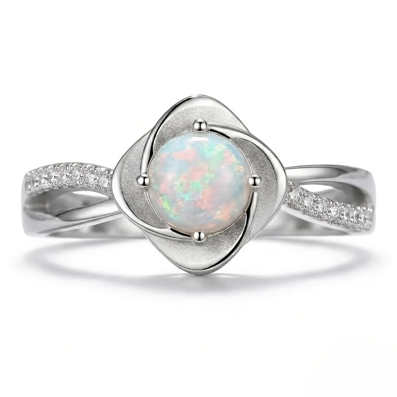 1pce 5mm Natural Opal S925 Sterling Silvery Ring | Play-of-Color | Vintage | Halloween, Thanksgiving, And Christmas Gifts 044