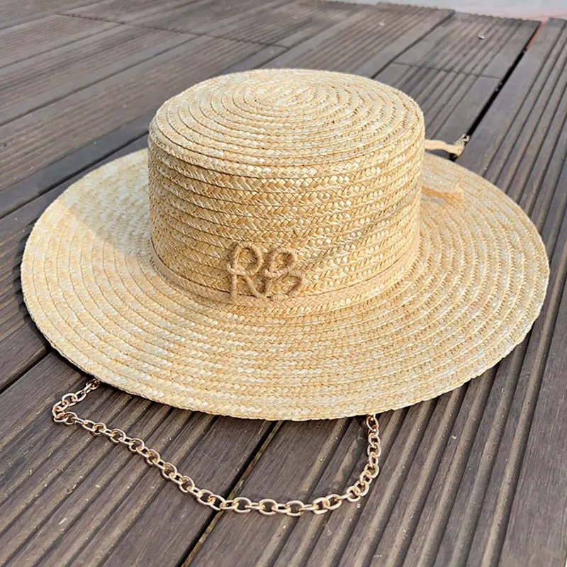 

Классические панамские соломенные шляпы для женщин, летние, ручной работы, с металлической цепочкой, солнцезащитные, модные дизайнерские шляпы, сомбреро, для пляжа