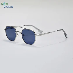 2025 Pure Titanium Square Men Sunglasses Silver Frame Blue Lens High-quality UV400 Outdoor Women Designer Polarized SUN GLASSES