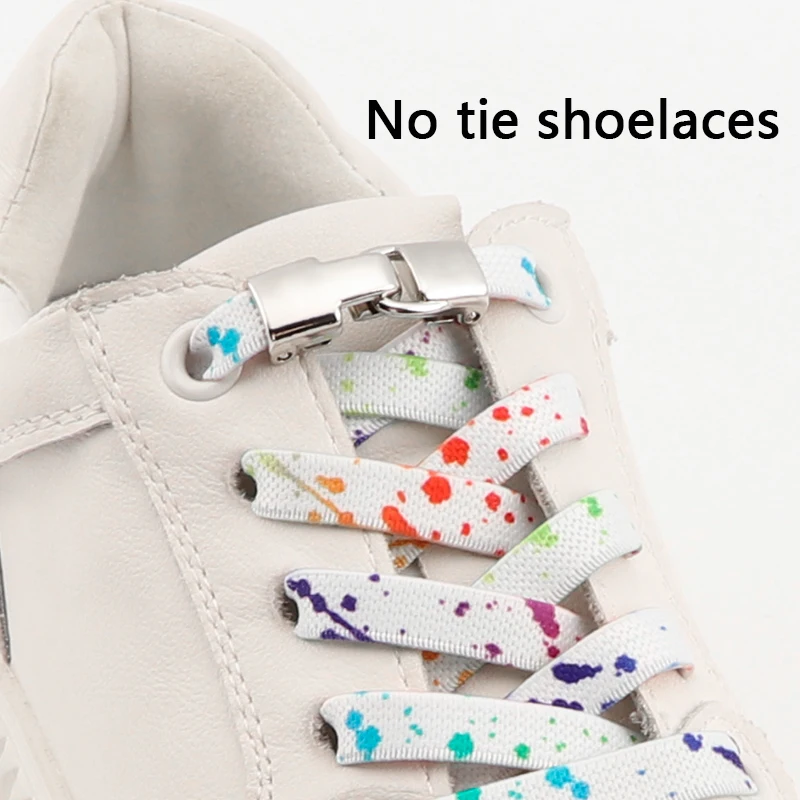 Spilling ink Flat Elastic Laces Sneakers Kids Adult Lazy Sports No Tie Shoelaces Rubber band Shoestring Metal Buckle Accessories