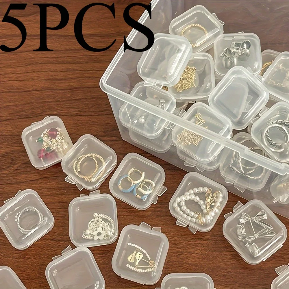 5 Pack Transparent Mini Square Jewelry Storage Boxes with Lids Ideal for Beads, Earrings Pills Crafts and Sewing Supplies