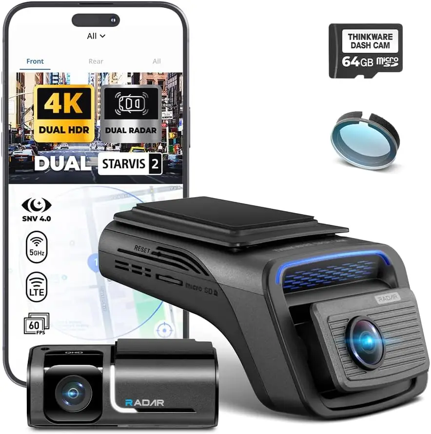

STARVIS 2, Super Night Vision 4.0, Radar Parking Mode, Thermal Protection, 5GHz Wi-Fi and GPS - 64GB MicroSD & OBD Cable Incl