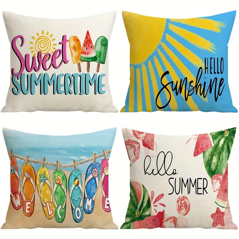 

4Pcs Watermelon Pillow Covers - Summer Ocean Blue Cushion Covers for Sofa & Bed Decor