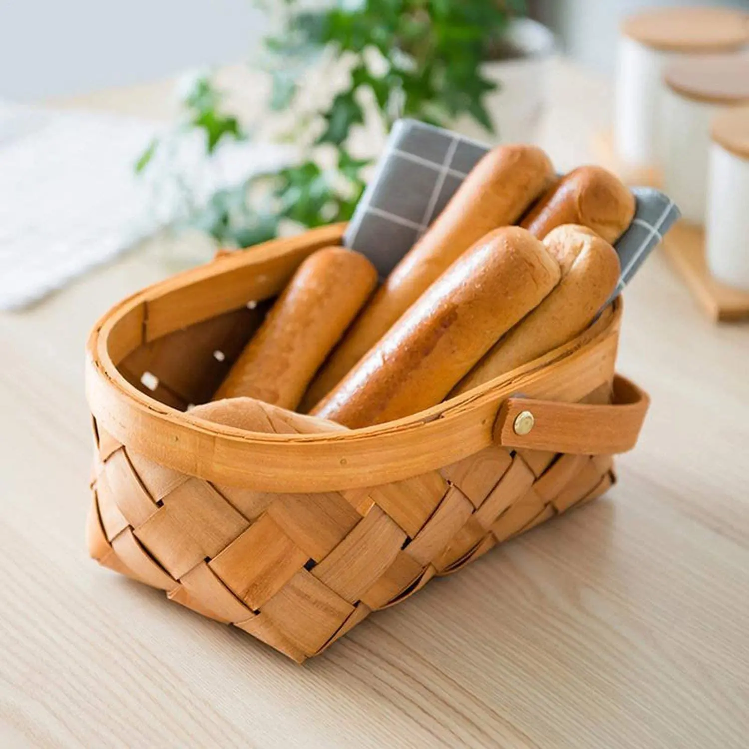 ตะกร้าเก็บของกล่องเก็บสินค้าพร้อมที่จับกล่องเก็บสินค้าตะกร้าไม้หวายทำด้วยมือ