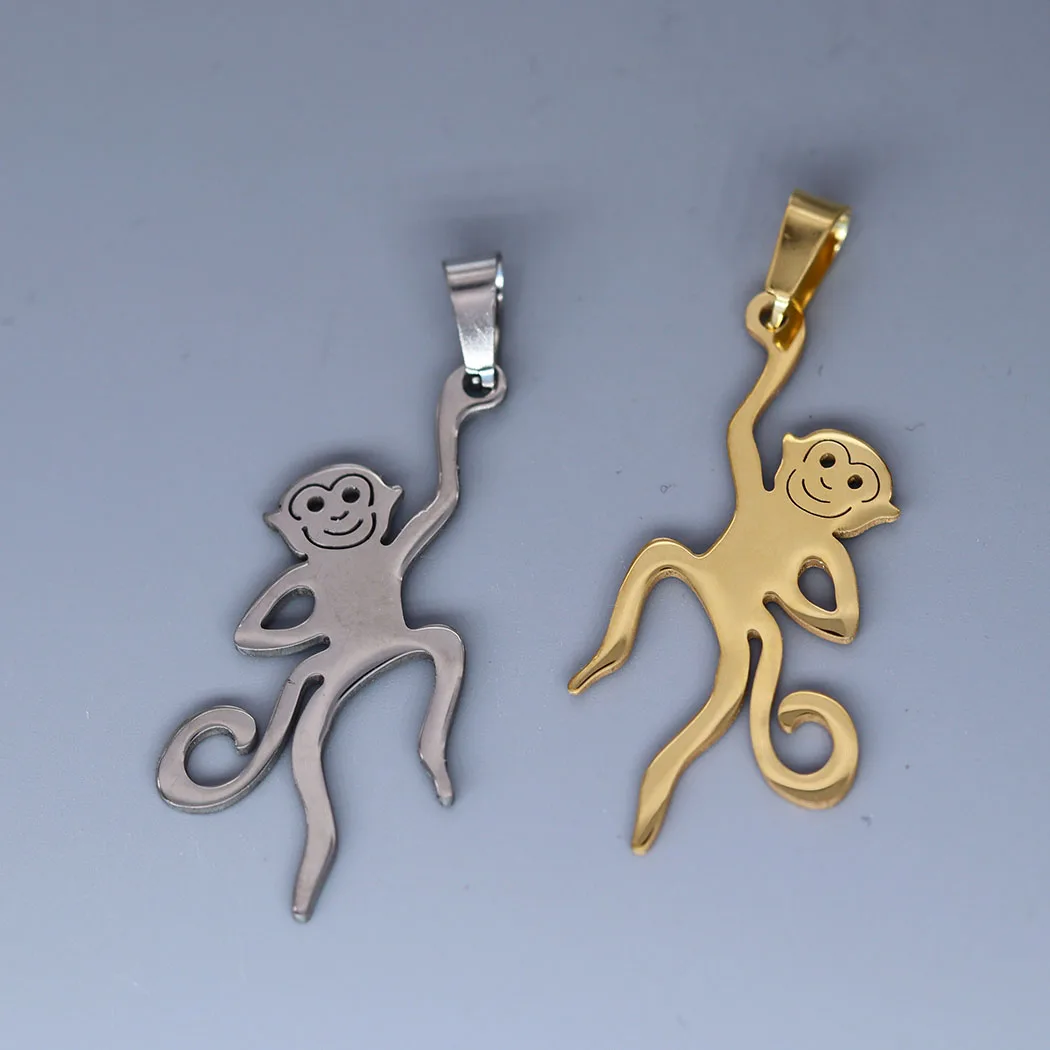 3pcs/lot Tiny Spirit Totem Lovely Monkey Charm Pendant For Necklace Bracelets Crafts Making Handmade Stainless Steel Charm