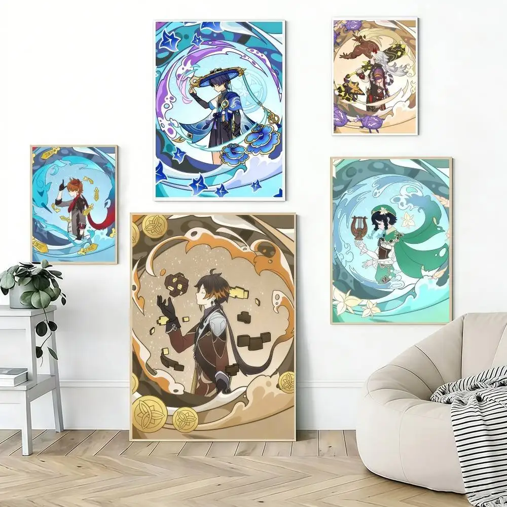 Genshin Impact Skirk Boy Cooles Poster, selbstklebende Dekoration, Schlafzimmer, Zuhause, Wandaufkleber, Drucke, Gemälde, Wohnzimmer, Büro