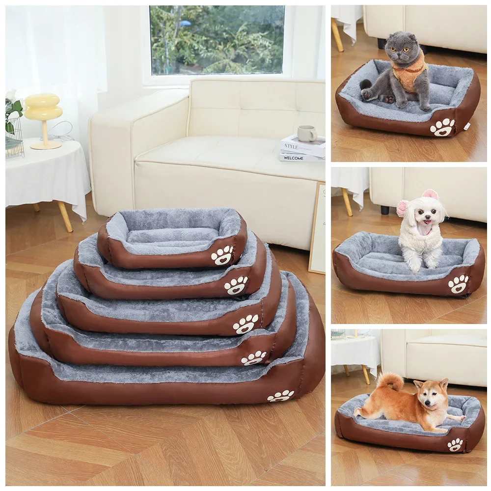 Four Seasons Universal paw Print dog House Square large and small pet bed mat bottom non-slip Oxford cloth short plush pet house