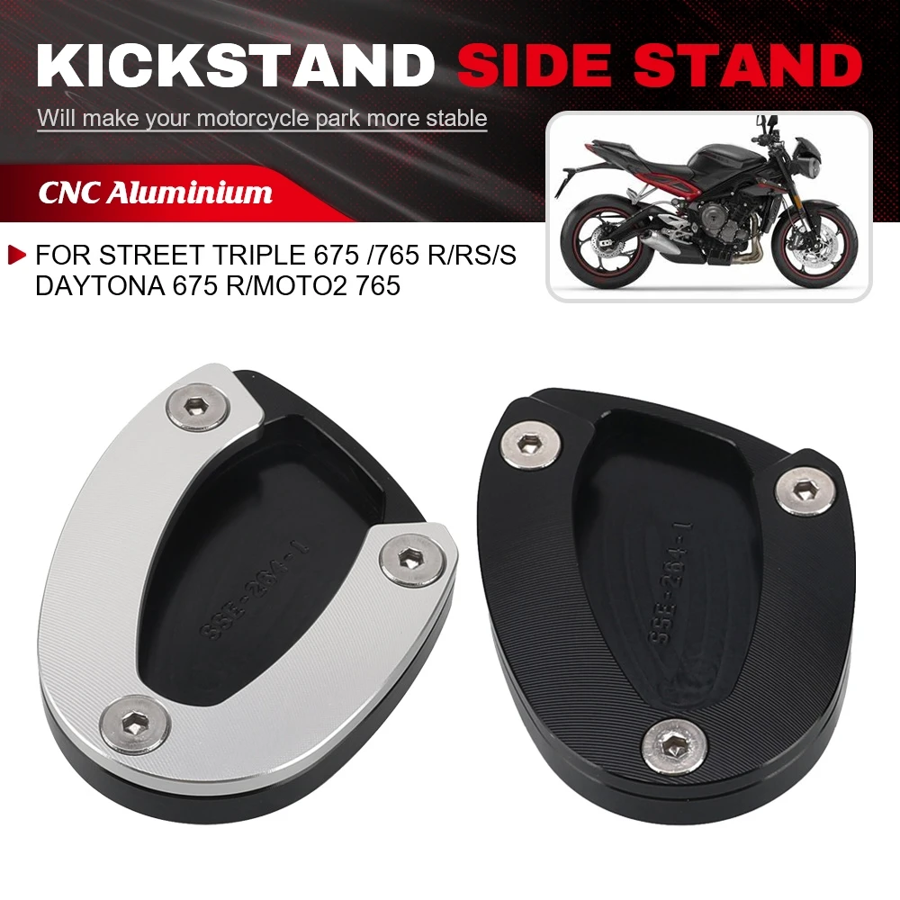 For Street Triple 675 /765 R/RS/S Daytona 675 R/Moto2 765 Motorcycle Kickstand Side Stand Extension Pad Support Plate Enlarge