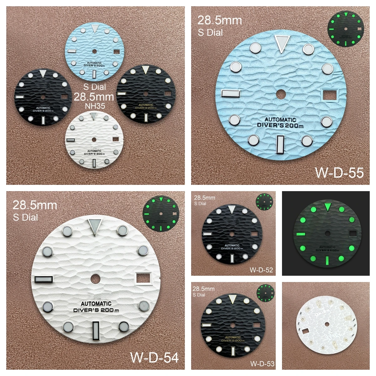 28.5 مللي متر S شعار ثلاثية الأبعاد موجات الطلب مناسبة لحركة NH35/NH36/7S/4R قوية الأخضر مضيئة ساعة تعديل الملحقات #1