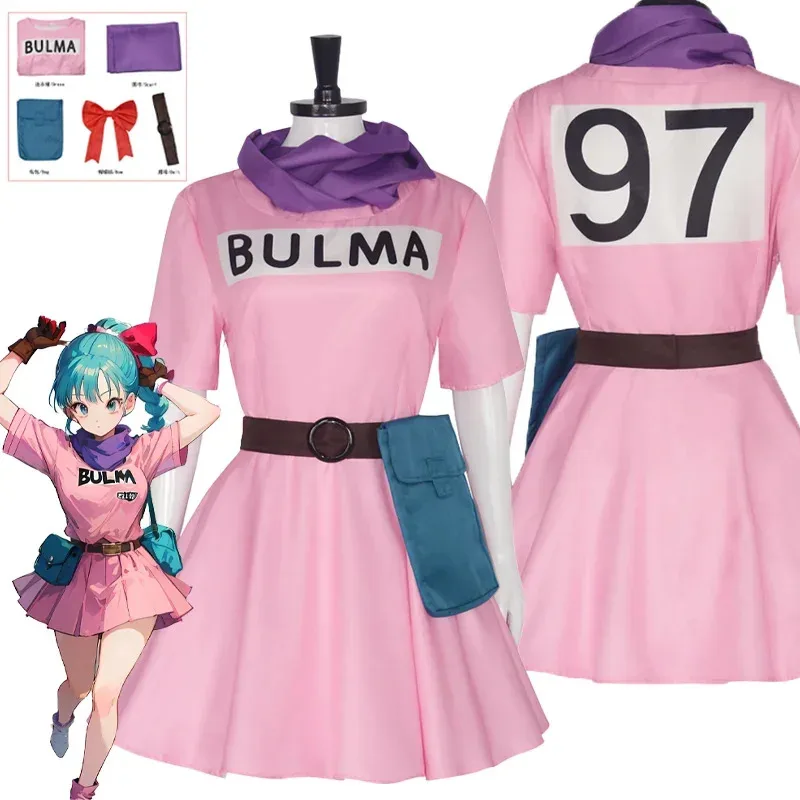 

Bulma Косплей Костюм Розовое Платье Взрослых Женщин Одежда Униформа Аниме Хэллоуин Карнавальный Костюм Для Ролевых Игр для Взрослых Девочек Полный Комплект