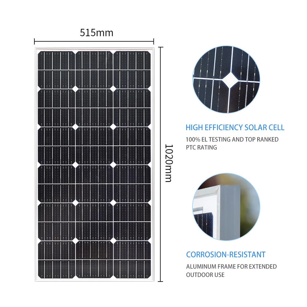 XINPUGUANG Rigid Solar Panel 18V 100W or 16.5V 100 W Glass Solar panel Battery charger for House RV car boat outdoor generation