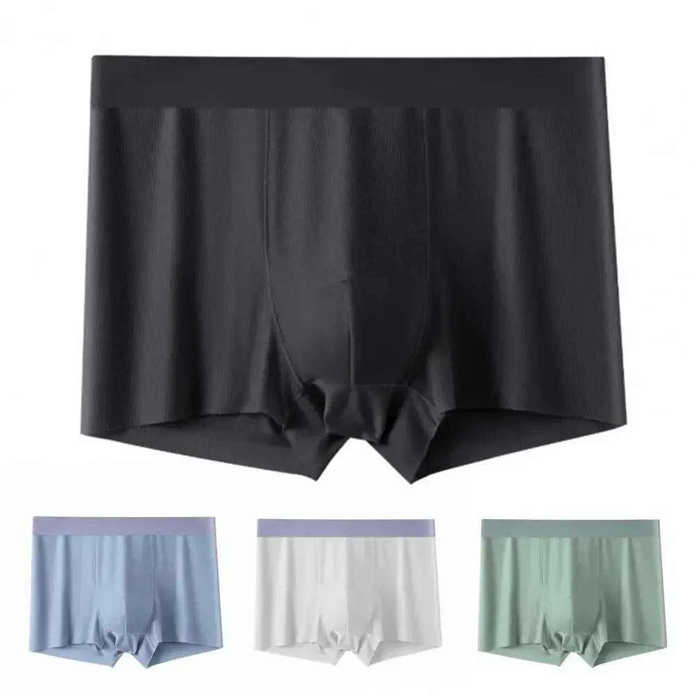 Ropa interior suave de uso diario para hombre, Boxers de seda sin costuras, calzoncillos antisépticos, elasticidad fina de hielo, transpirable