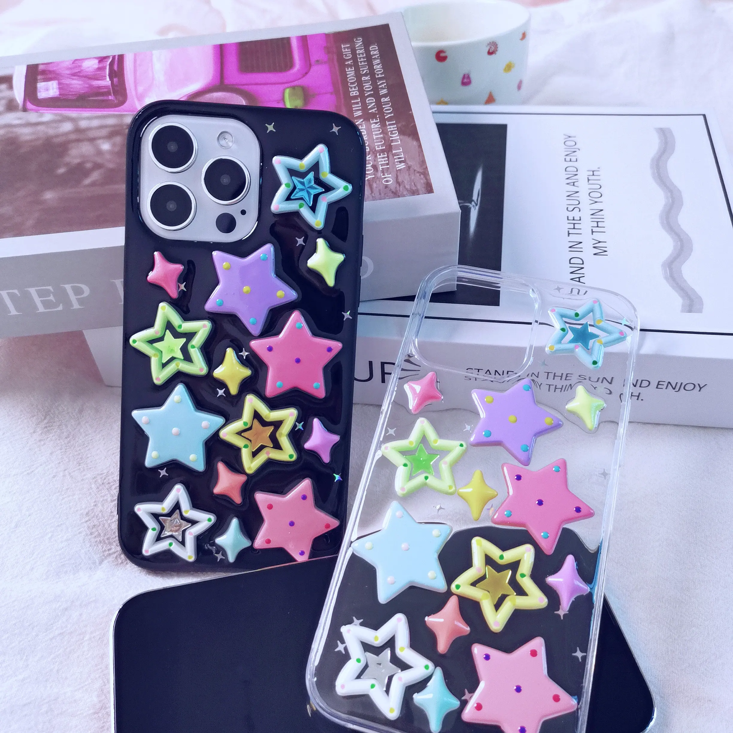 Cute 3D colorful star phone case for iPhone 16 15 14 13 12 11 pro max phone case, women's protective case, gift for her