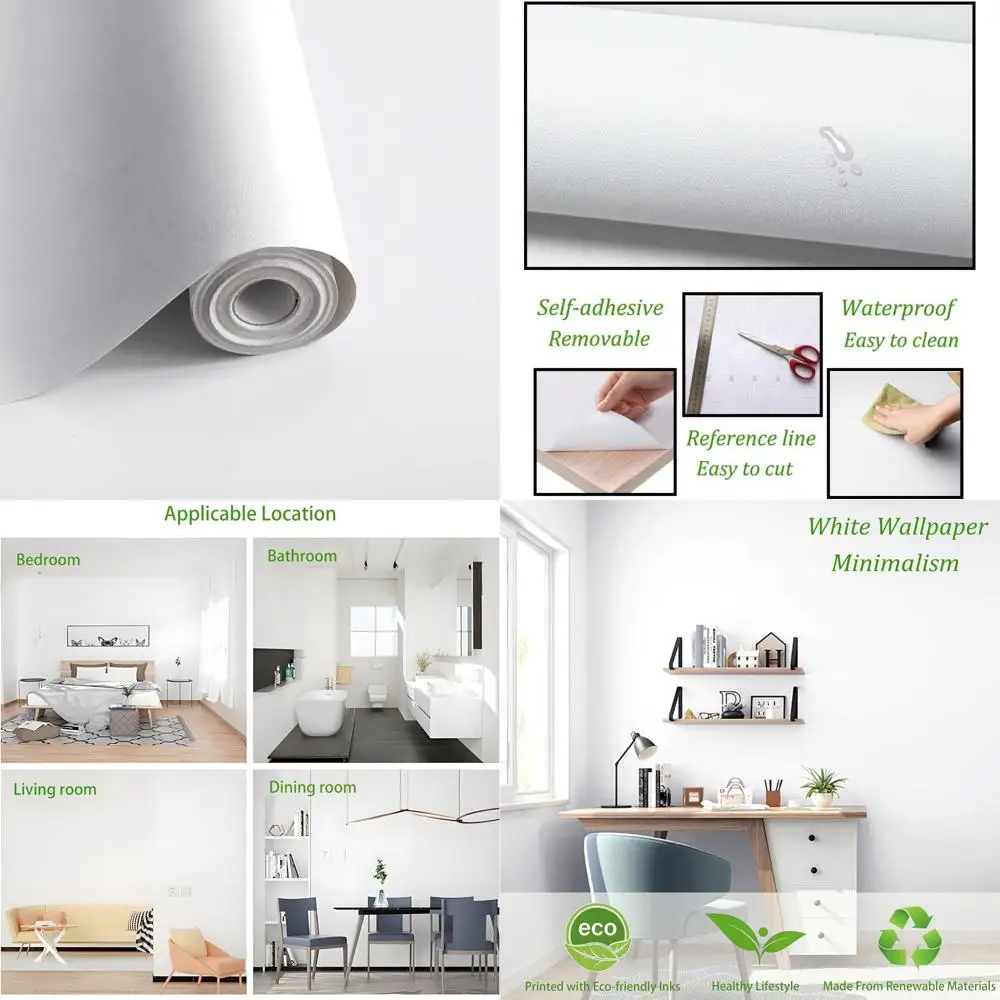 لفة ورق جدران من الفينيل قابلة للإزالة للديكور الحديث، ورق اتصال أبيض قابل للتقشير واللصق لتزيين الجدران، مقاس 984.2 × 17.7