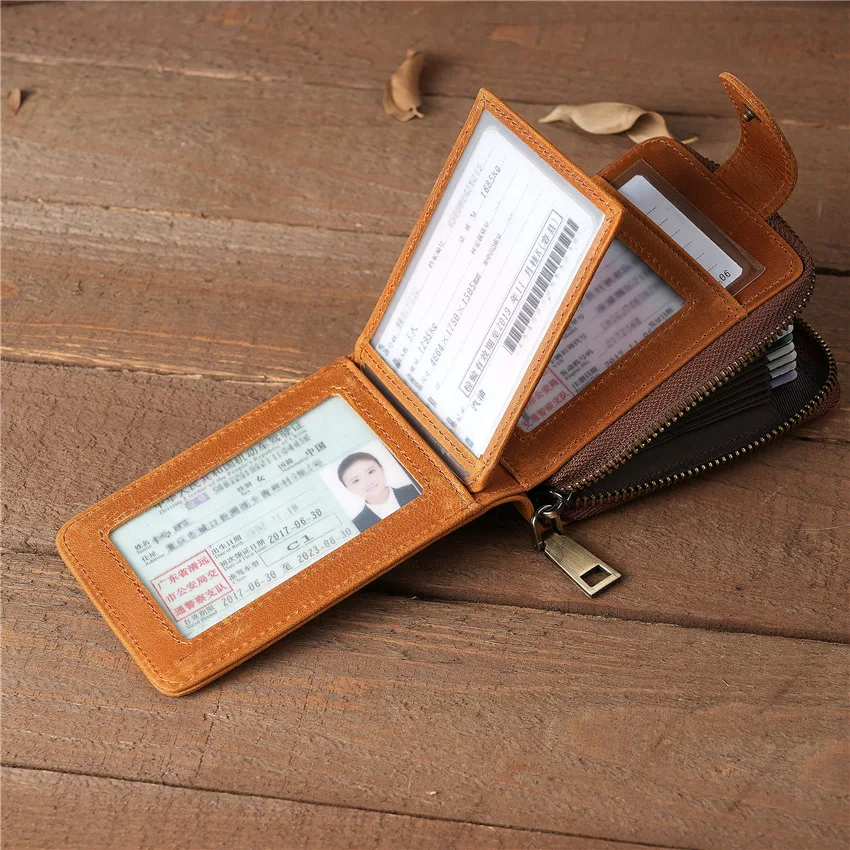 Genuine Leather Men's Driver's License Coin Purse Organ Card Bag Top Layer Cowhide Wallet Vintage