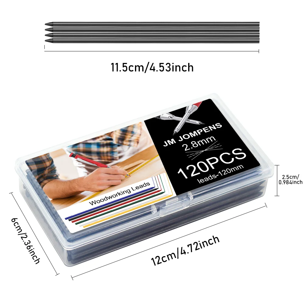 2,8 mm 120 Stück/1 Box Große Kapazität Schwarzer Holzbearbeitungsstift mit austauschbarer Mine, für Architekten und Schreiner, Stiftzubehör – Detail 4
