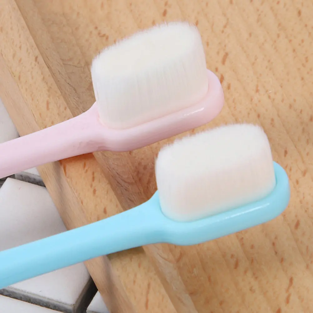2Pcs Soft Bristle Toothbrushes Pink Blue Comfortable Long Handle Oral Cleaning Toothbrushes Effective Massage Design