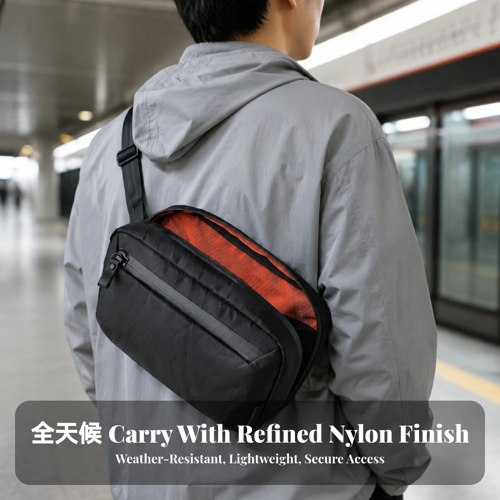 Small Crossbody Bag with Front Zip Pocket Long-Lasting Nylon Crossbody Bag Fanny Pack with 4-Zipper Pockets Minimalist