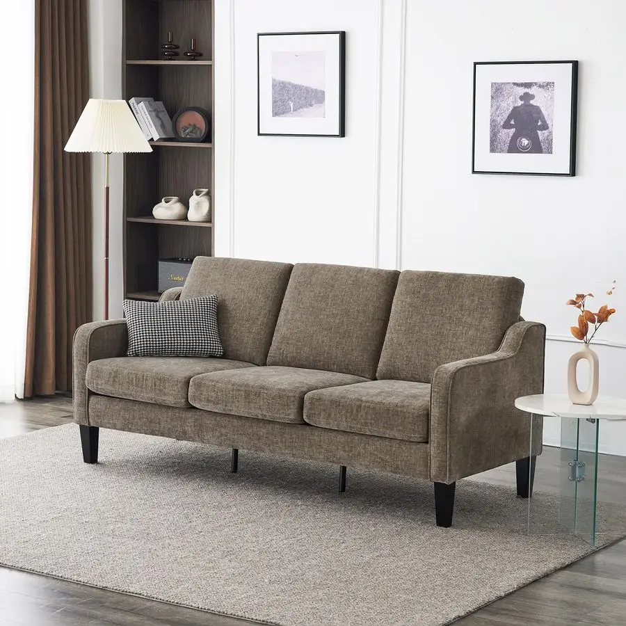 

Couches for Living Room, Brown 71 Small Sofa Mid Century Modern Couches 3 Seater Comfy Couch Upholstered Soft Chenille Sofa