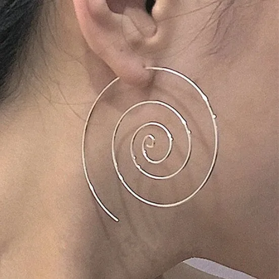 Delysia King Women Cute Unique Temperament Round Spiral Earrings Romantic Alloy Simplicity Aestheticism Geometric Dangler