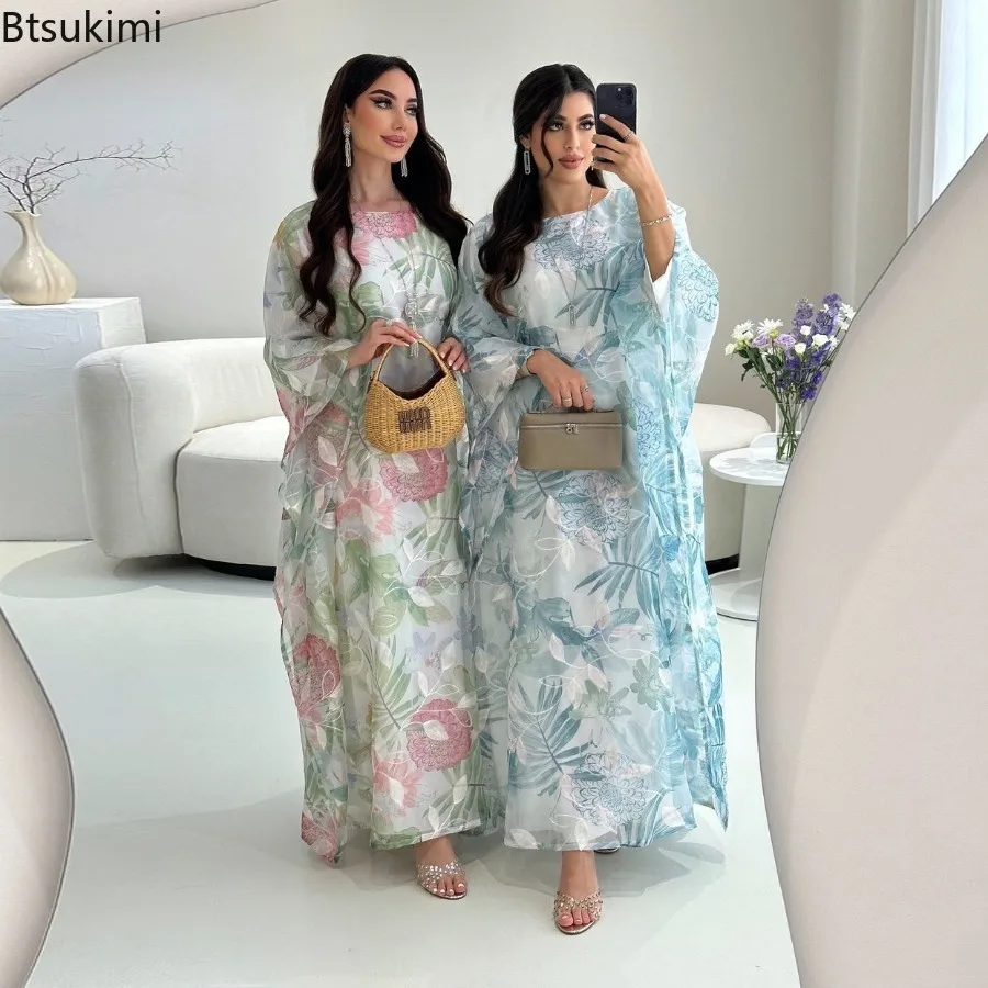 

Ramadan Muslim Abaya for Women Print Maxi Dress Morocco Kaftan Dubai Elegant Robe Islamic Arab Party Dresses Vestidos Jalabiya
