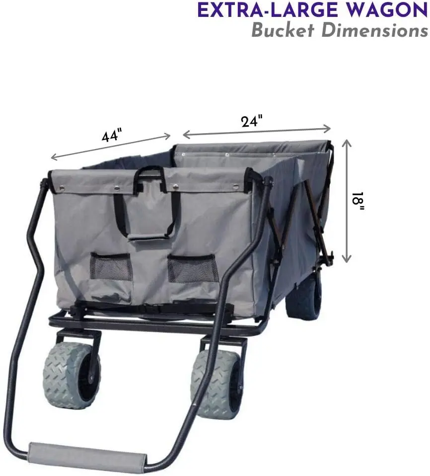 Folding Collapsible Utility Wagon, Extra-Large Wagon with All-Terrain Wheels, Grey