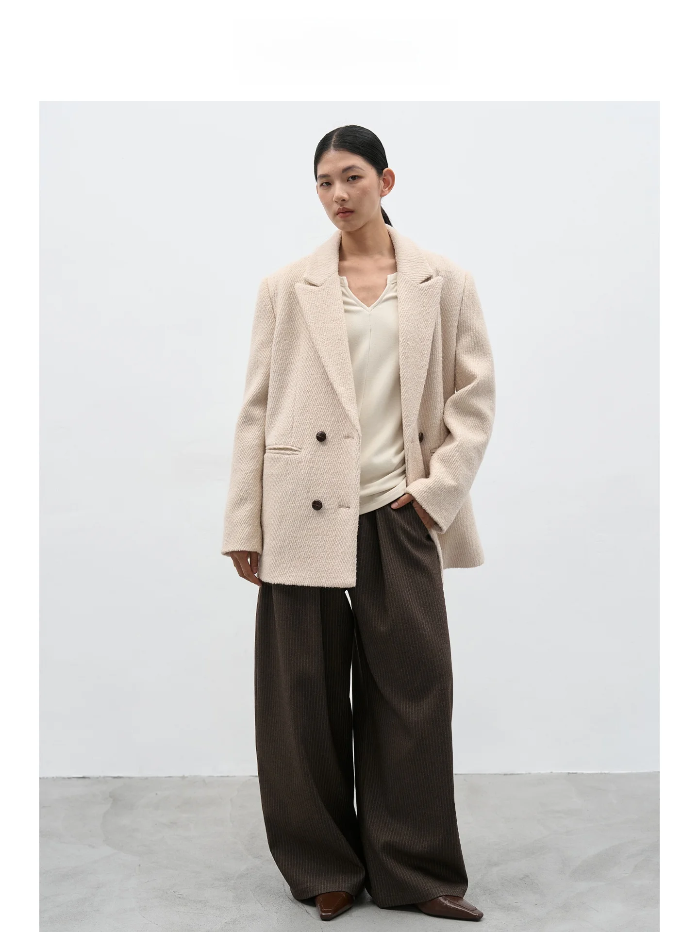 Kurtka damska EIGHTHMONTH August Wheat Color Texture Suit Jaet, luźna, wyszczuplająca, retro, wełniana, codzienna, z długim rękawem, zapinana na jeden guzik.