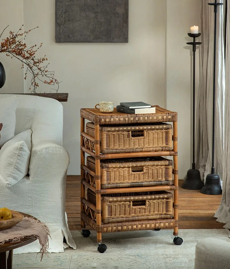 rattan storage cart mobile living room bedroom with storage high-end fashion rack