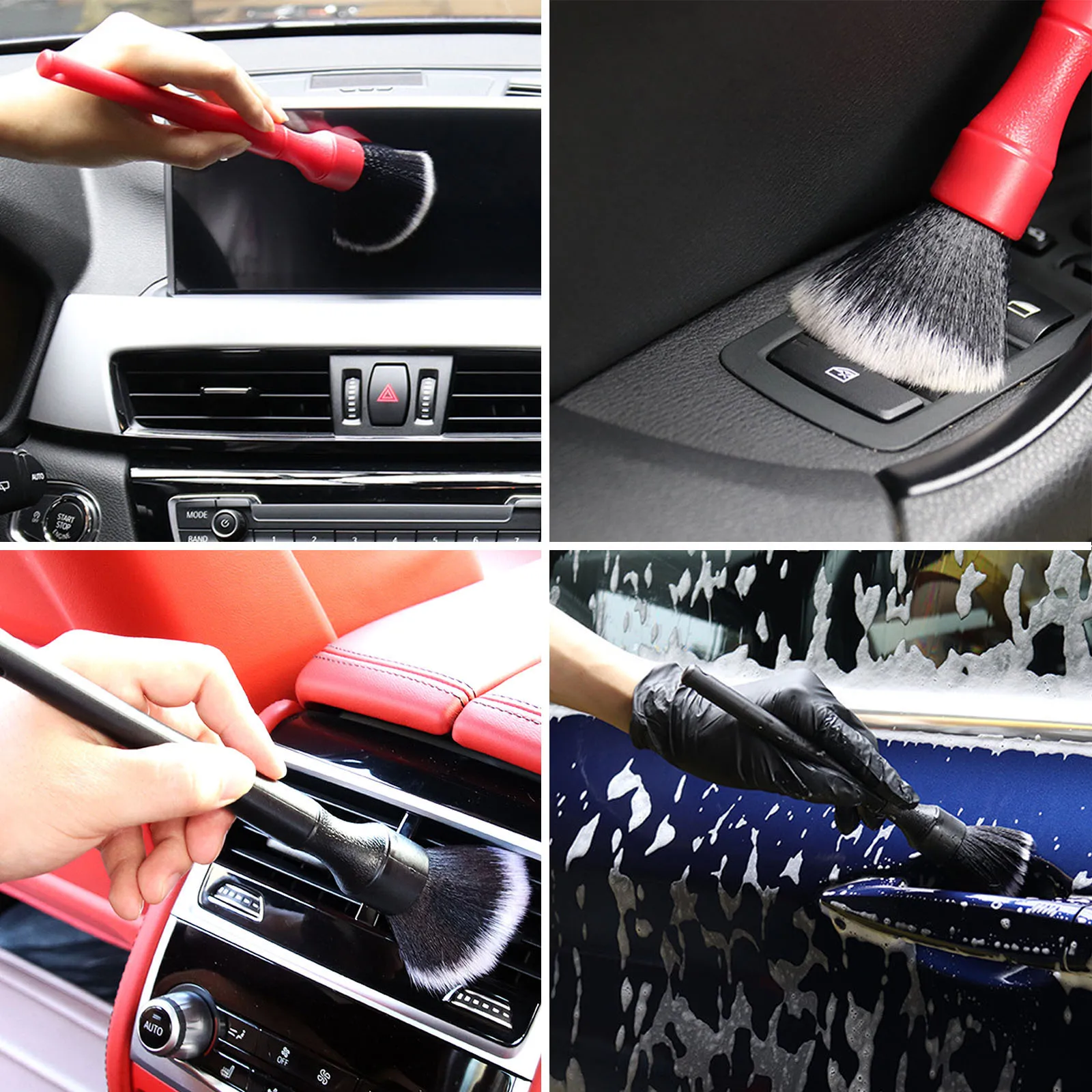 Multifunction Car Wash Brush Kit Car Truck Motor Engine Grille Wheel Clean Brush Tire Rim Cleaning Tool 17Inch Long Easy Reach