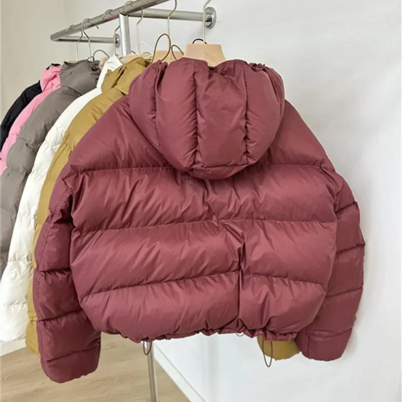 American Short Pullover Hooded Cotton Padded Jacket Half Zip Hoodie Parkas Women Winter New Niche Thick Warm Bread Coats Trendy