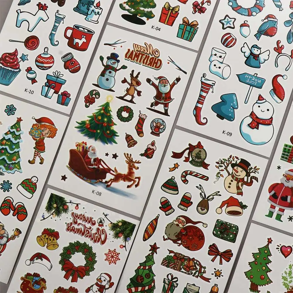 10 stuks Kerstman Kerst Tattoo Sticker Waterdicht Grappige Glow Tattoo Sticker Wegwerp Oogstickers