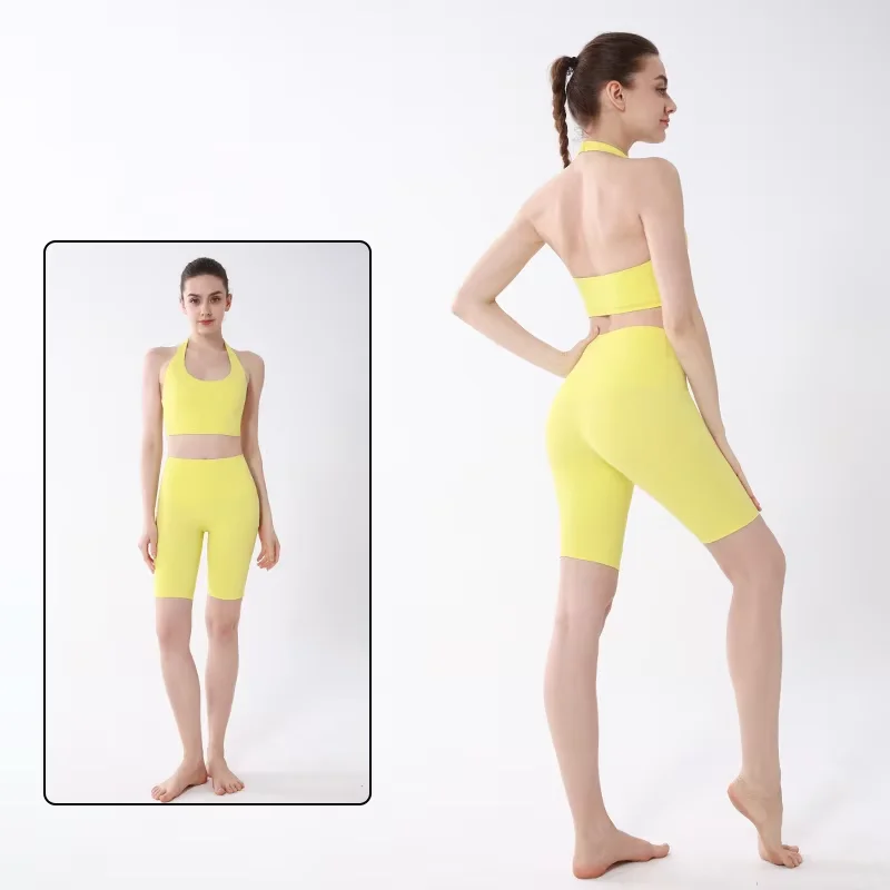 Summer 2 Pieces Women's Yoga Sports Set High Intensity Shockproof Yoga Vest High Waist Hip Lift Yoga Shorts Leisure Running Set