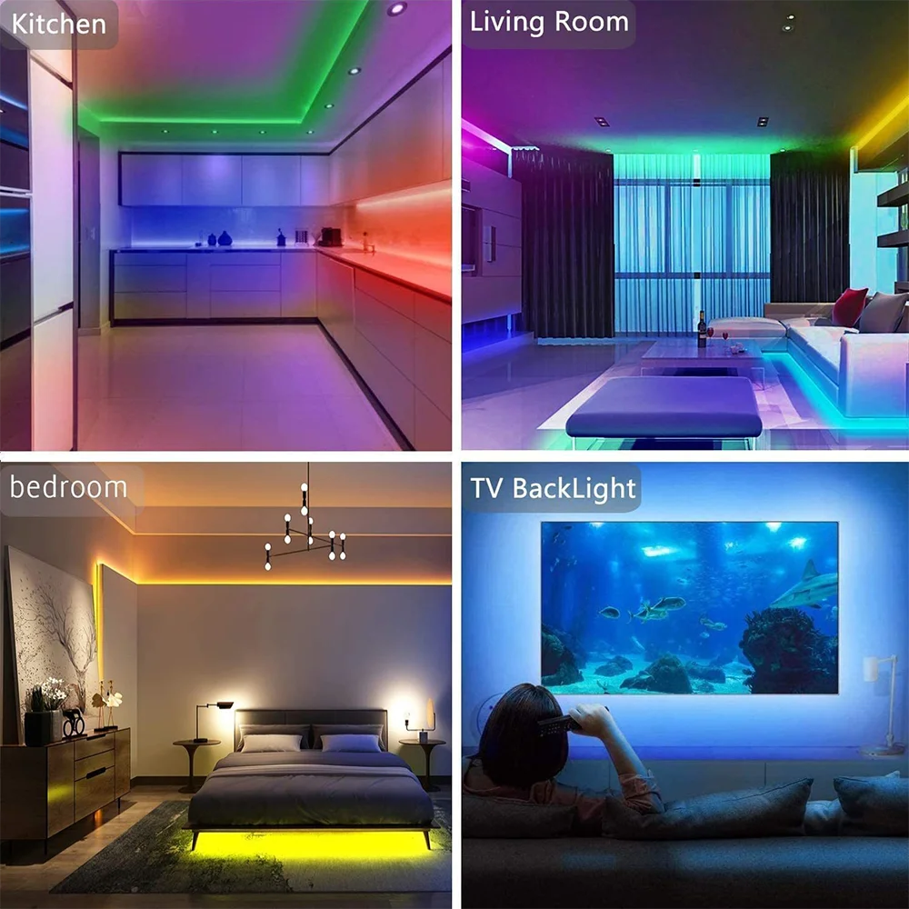 LED Strip Light com microfone embutido, controlador USB, música mudança de cor, adequado para decoração do quarto, RGB, SMD, 5050, 5V