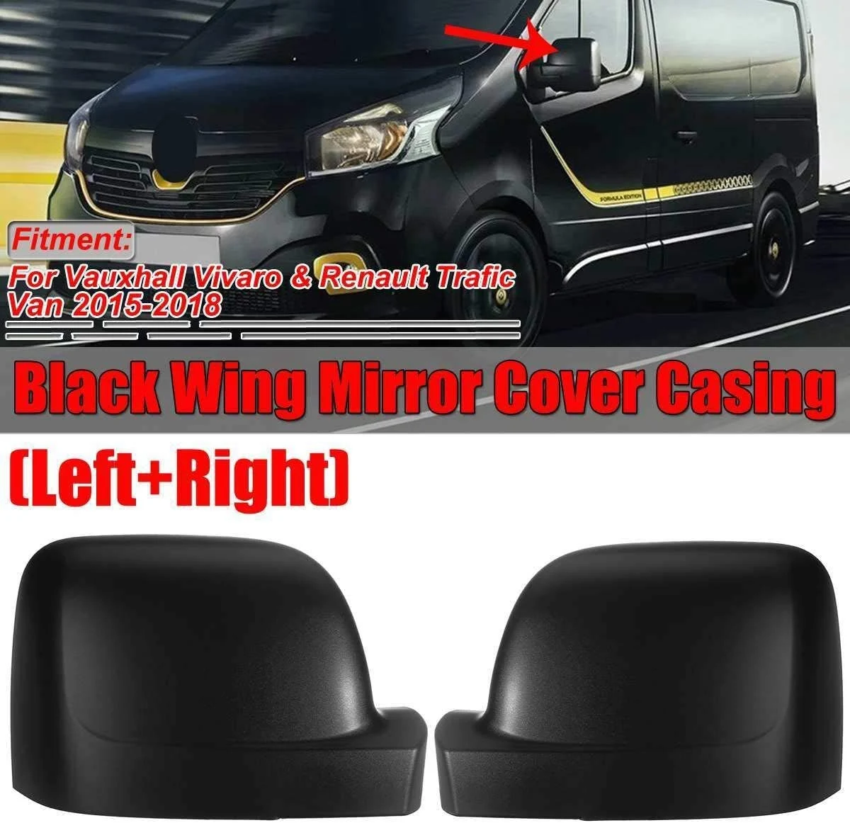 Black Fiber Side Door Mirror Cover Trim for Vauxhall Vivaro Renault Trafic Van 2015-2018 Rear View Mirror Cover Cap