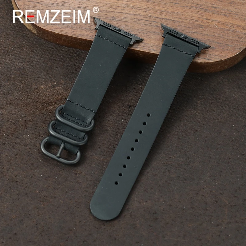 Men Cow Leather Band for Apple Watch 1-11 SE Ultra 3 2 Black Buckle Vintage Strap for Iwatch 49/46/45/44/42/41/40/38mm