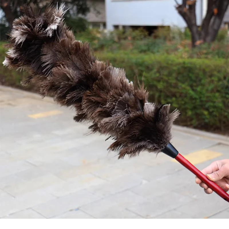 Solid wood handle household thickened without shedding, soft and fluffy, clean gray ostrich feather brush, sweeping gray chicken