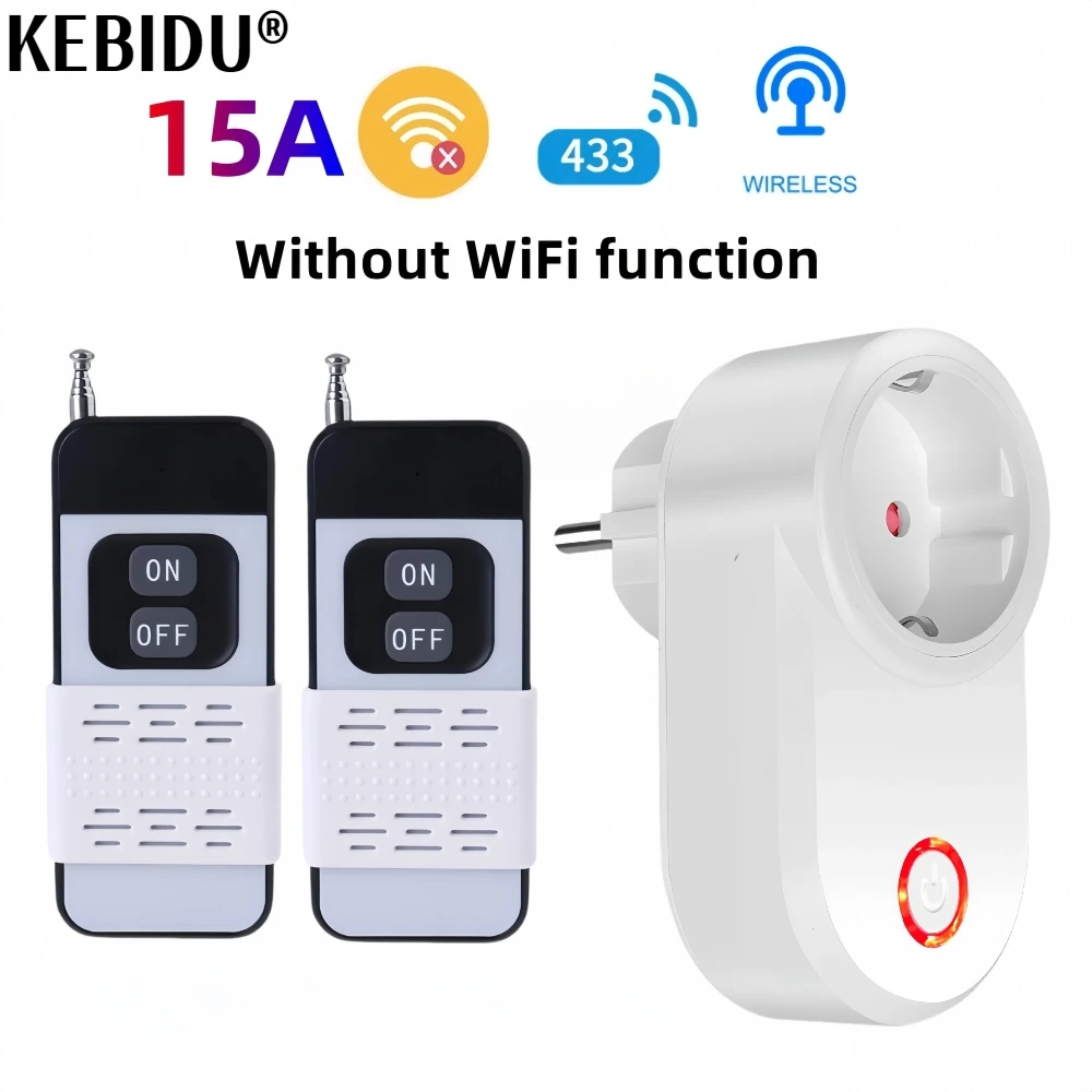 EU FR 433Mhz Wireless Smart Socket 15A 110V 220V RF Remote Control Plug 1000M Remote Electrical Outlet for Home Appliance ON OFF