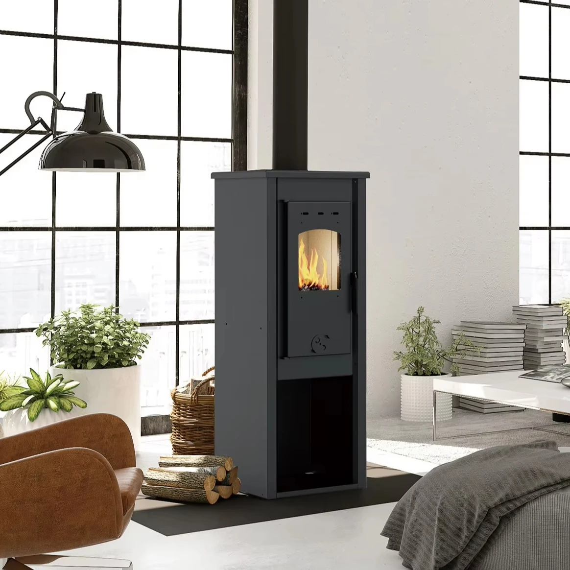 Estufa de leña duradera de acero sin humo de tipo delgado R0602A chimenea de calefacción para el hogar estufa de leña interior a la venta