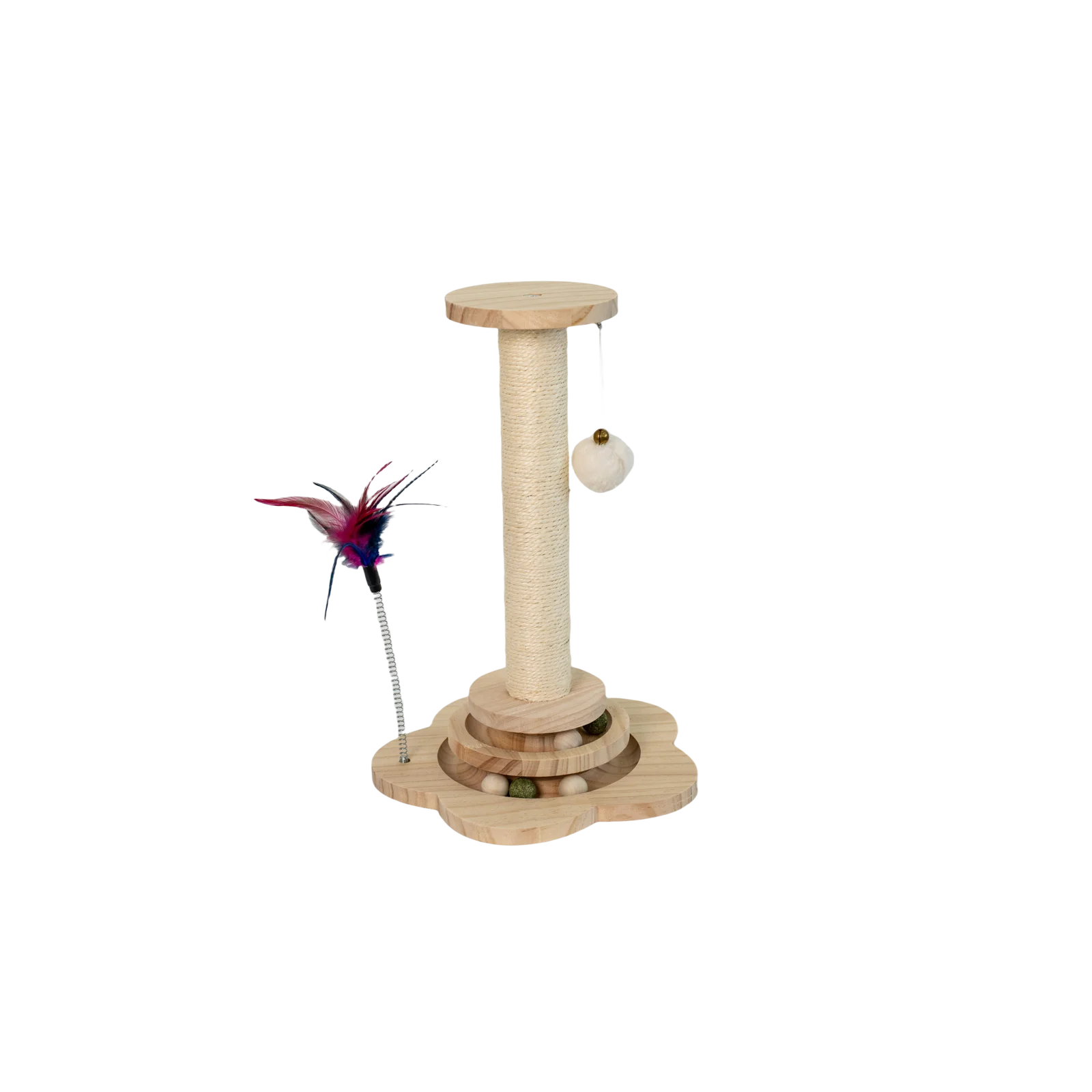 

Durable Modern Style Solid Wood Large Cat Scratching Post with Sisal Turntable & Climbing Frame Fun Toy for Cats & Felines