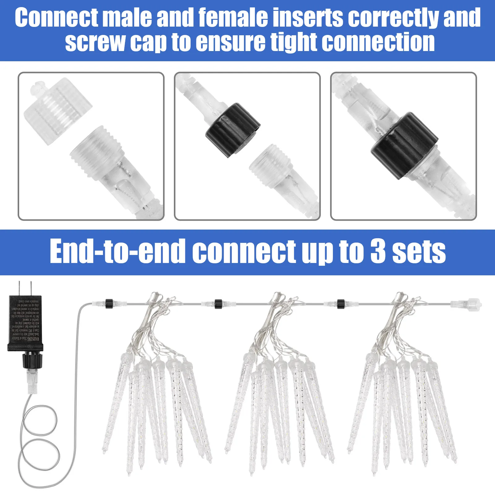 23/28.5/42.5cm chuva de meteoros luzes led à prova dwaterproof água ao ar livre natal cristal icicle caindo luz decoração da árvore de natal 8 tubos