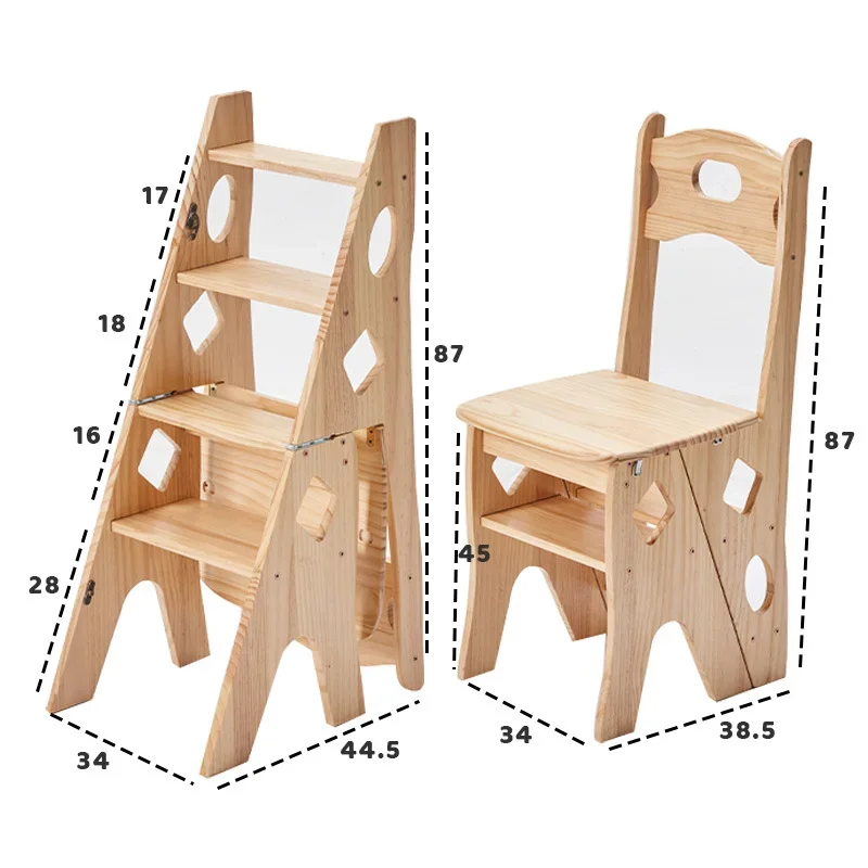 Stair chair Solid wood three or four steps ascending ladder indoor dual use creative ladder stool multi-functional folding stool