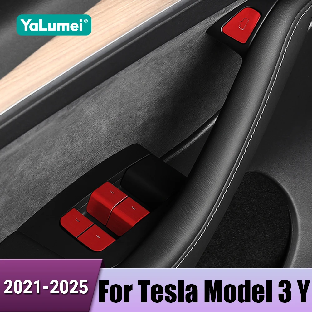 Auto Fenster Glas Hebe Taste Pailletten Dekoration Aufkleber Trim Zubehör Für Tesla Modell 3 Modell Y 2021 2022 2023 2024 2025